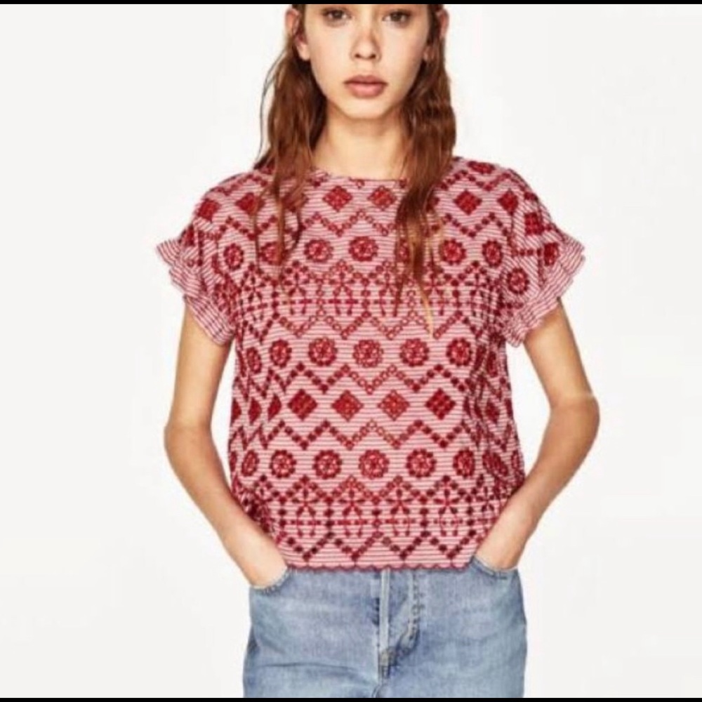 Zara Stripe Eyelet Blouse